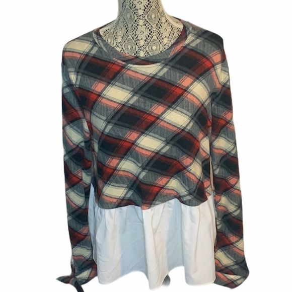 3/$30🛍 Design Lab Madras Plaid Faux Layered Top S - Picture 1 of 6
